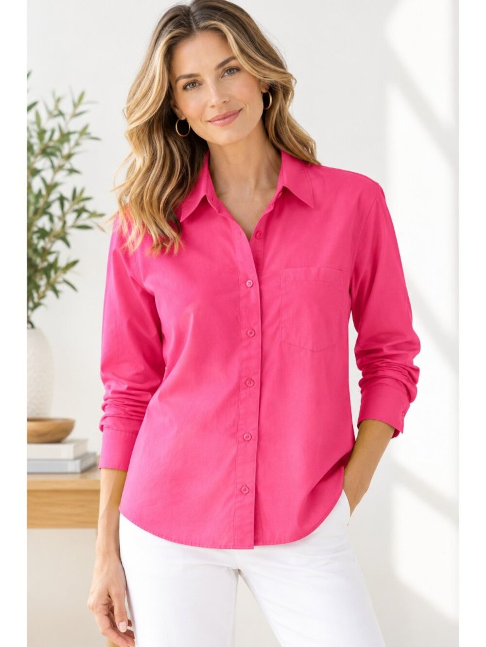 Foxcroft Women's Blouse Top Pink Wrinkle Free Shaped Fit Career Size 16W NEW